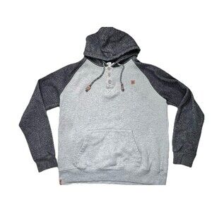 Legendary Outdoors Men’s L Hoodie Henley Raglan Slub Pullover Grey Black LO